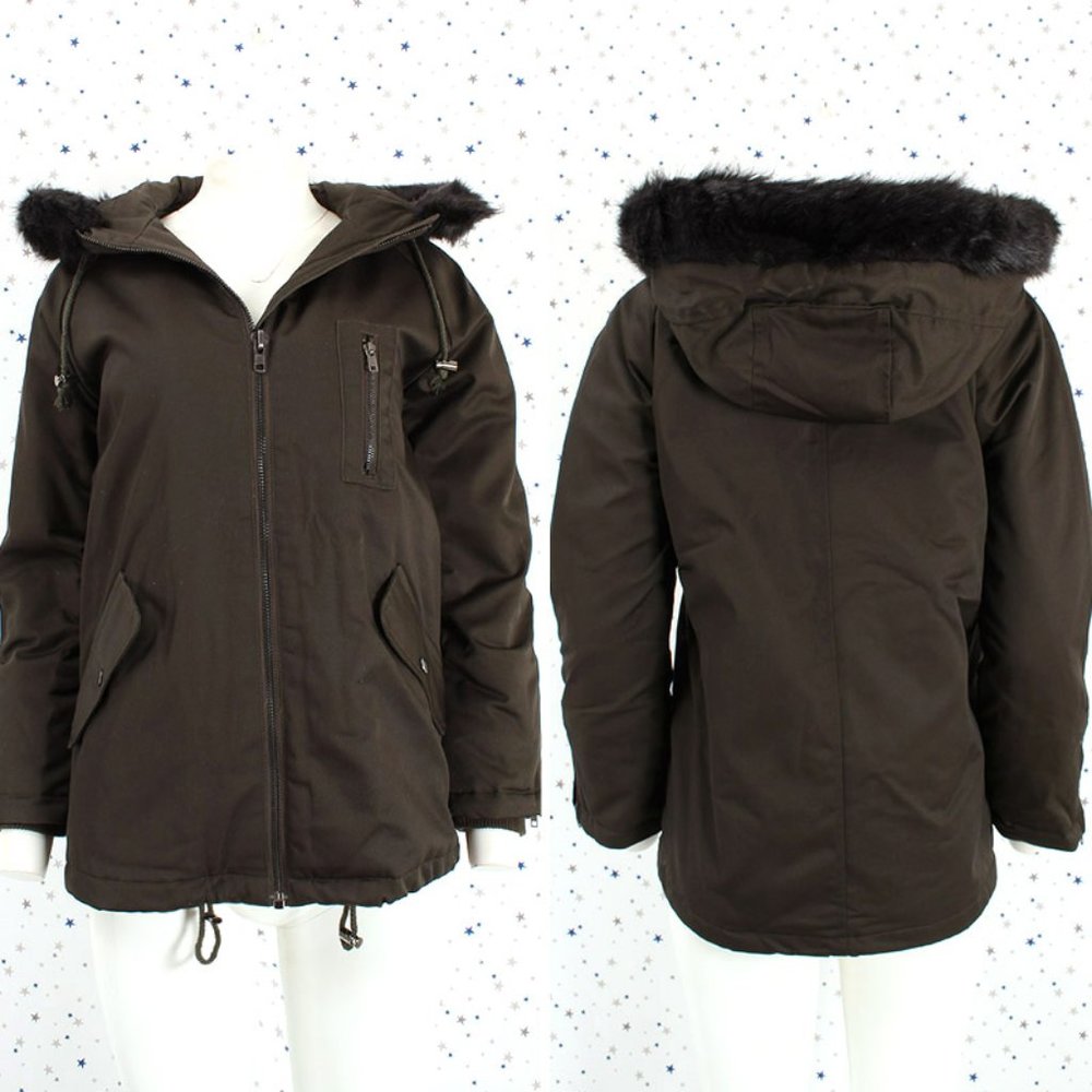Water Resistant Faux Fur Hooded Jacket Olive